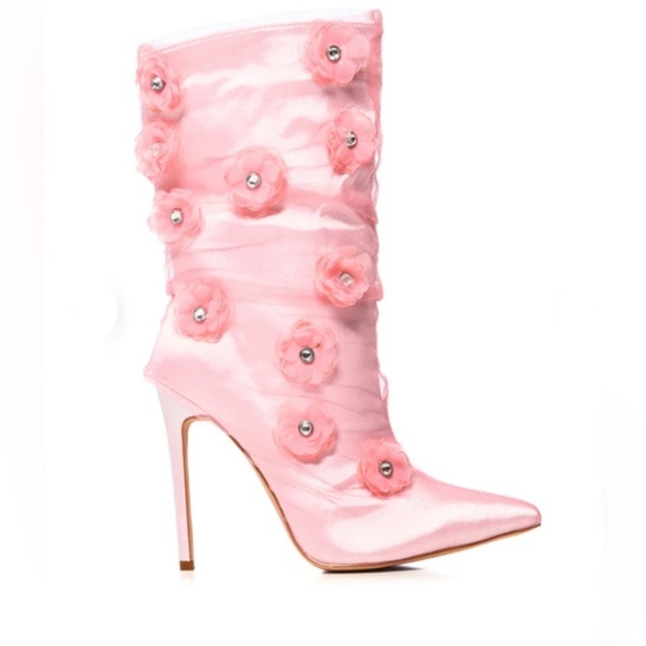 AZALEA WANG ACACIA PINK‎ FLOWER EMBELLISHED pointy toe BOOTIE boots size 8 new - Picture 1 of 6